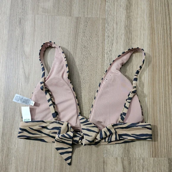 Aerie Pique Triangle Bikini Top Brown Black Zebra Stripes Medium - Picture 6 of 9
